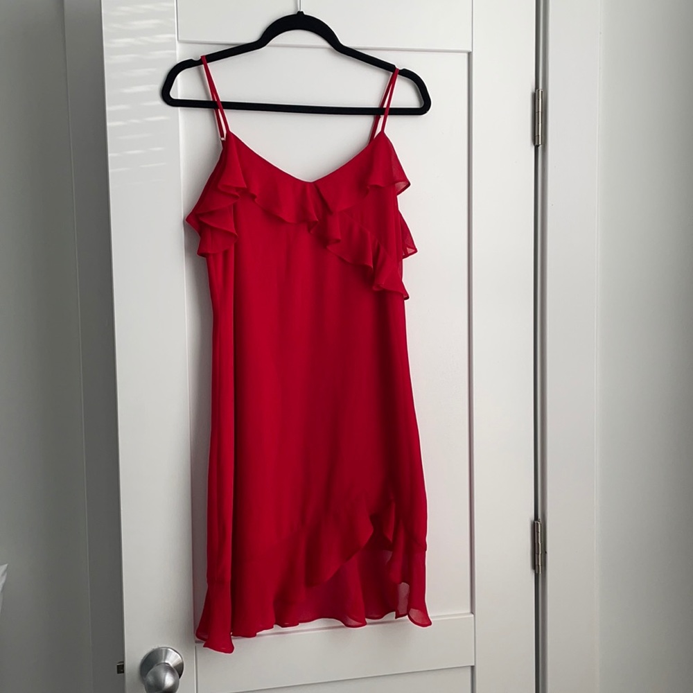 naked zebra short-mid length red dress